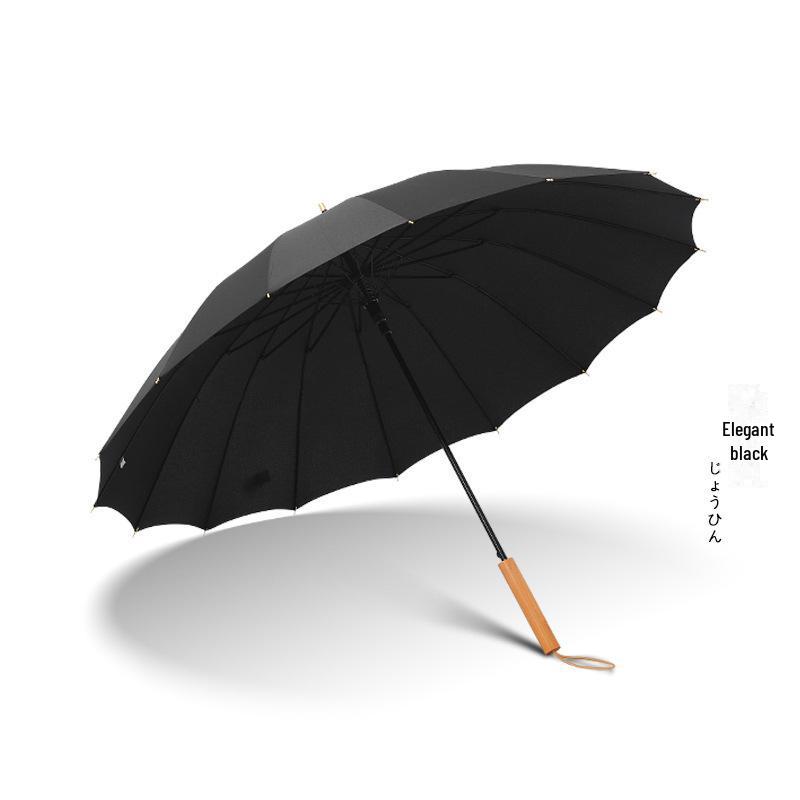 16-Rib Wind-Resistant Straight and Curved Handle Umbrella with Custom Logo