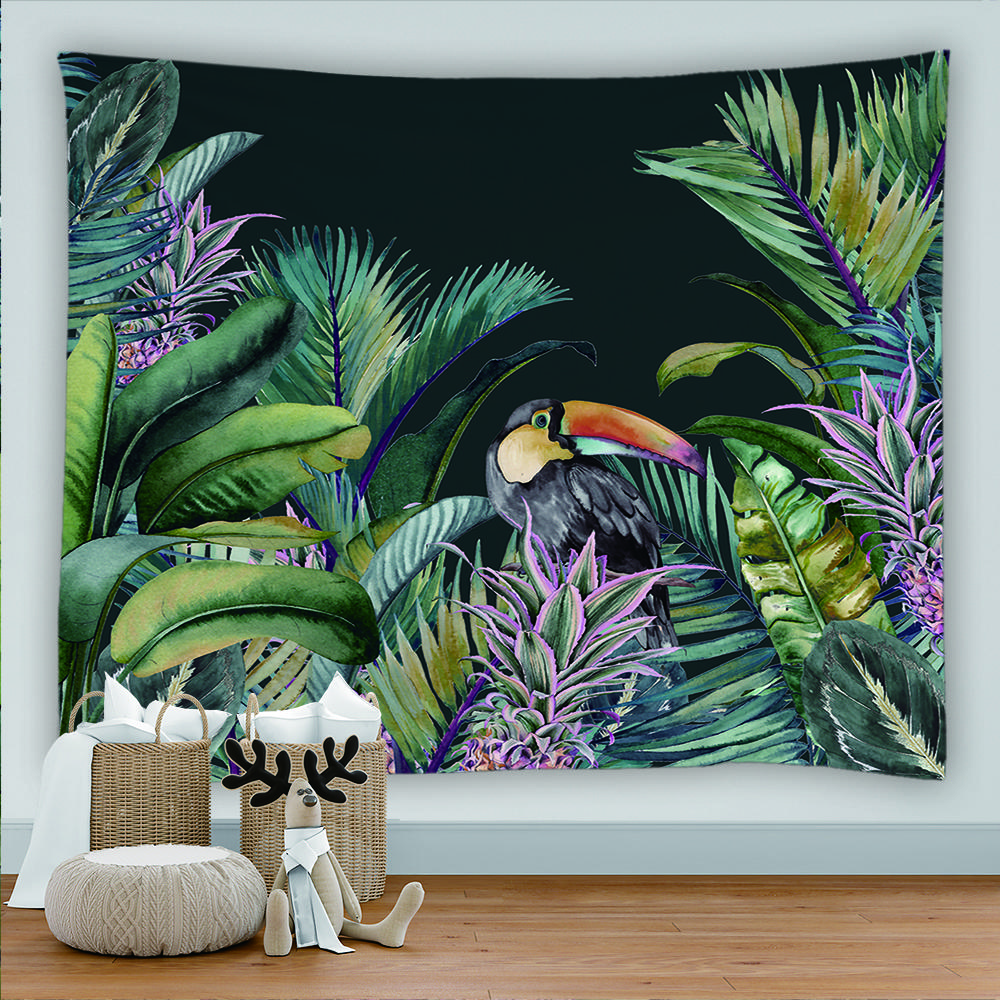 Гобелен с тропическим лесом, растениями и животными, природный пейзаж, богемный художественный гобелен в стиле хиппи, матрас, украшение для дома