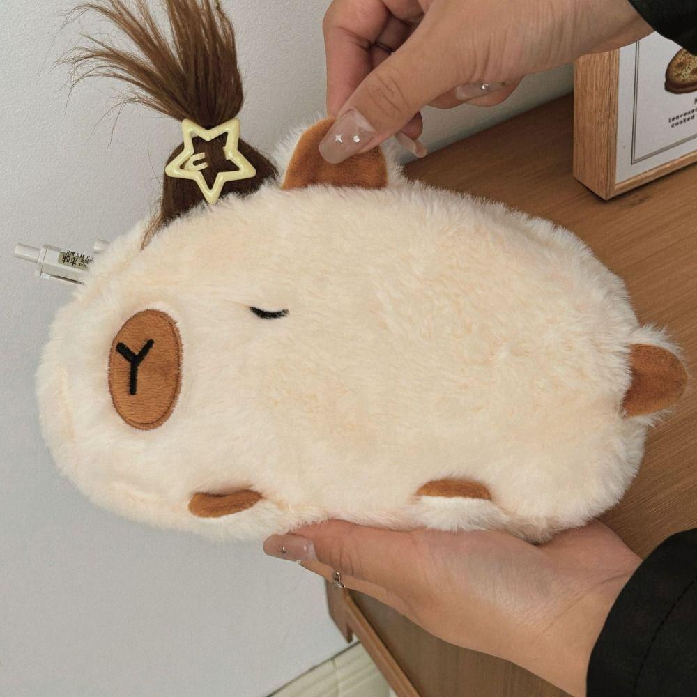 Storage Bag Capybara Pencil Bag Pen Holder Plush Pen Case Cute Capybara Stationery Bag  Office