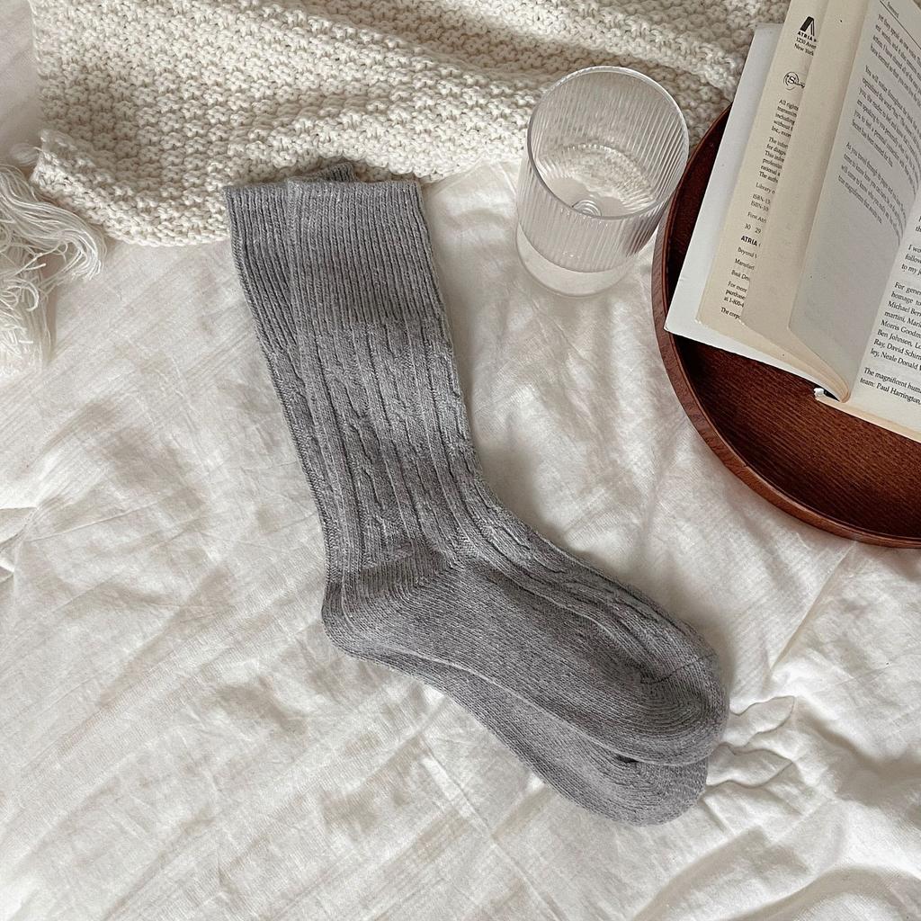 "Lazy Atmosphere" Retro Korean-Style Mid-Thigh Stockings, Wool Warmth, Thickened Stacked Socks, Mid-Tube