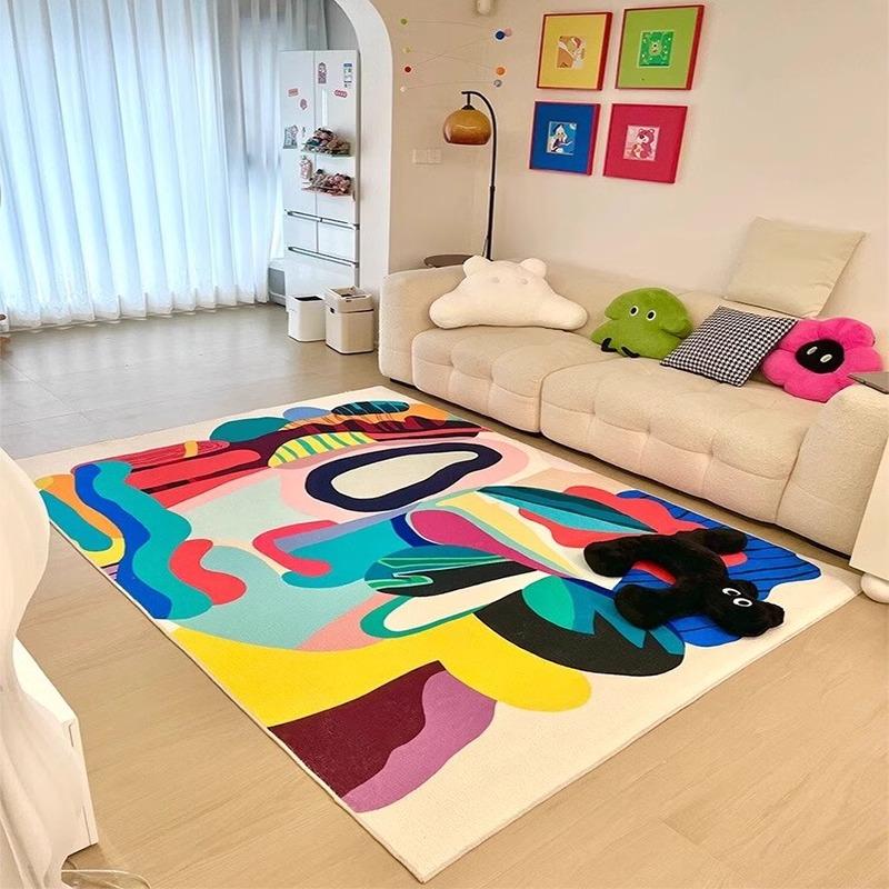 Living Room Carpet Colorful Abstract Art Style Bedroom Bedside Sofa Floor Mat Soft Velvet Rug Large Area Home Decoration Carpets