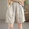 Women's Retro Pleated Cotton-Linen Harem Shorts – Casual, Loose, Elastic Waist for Spring/Summer