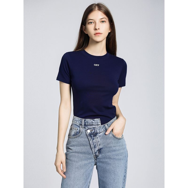 2025 Summer New Arrival Slim Looking Cotton Base Shirt Women's Fashion All-Match Minimalist Letter Short-Sleeved T-shirt Women's Shirt Fashion