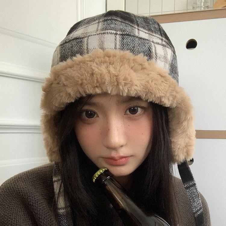 WTEMPO Ретро клетчатые женские осенне-зимние ретро шляпы однотонные повседневные универсальные теплые с защитой ушей плюшевые внутренние шапки