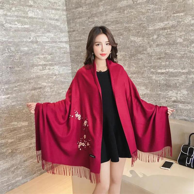 Hand-embroidered Scarf Women Increase All-match Keep Warm Long Shawl Outer Cape Soft Fabric Spring Autumn