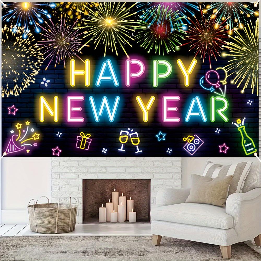 1Pcs Happy New Year Neon Lit Fireworks Decoration Background New Year Backdrop Decorations For Photo Studio Photo Booth Party