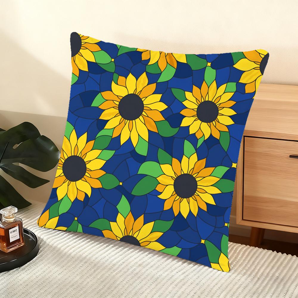 Sunflower Pattern Cushion Cover Soft Short Plush Pillow Cover Smooth Cozy Texture Aesthetic Cushion Case Home Decor
