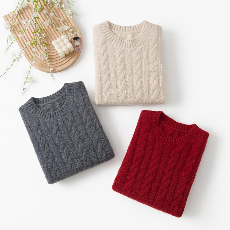 Женский свитер из 100% чистого кашемира с круглым вырезом и кабельным узором