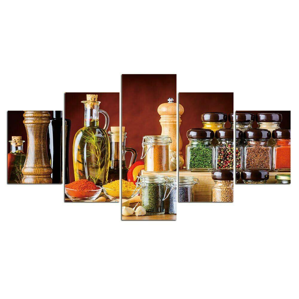 5Pcs Food Spices Oil Kitchen Decor 5 Pieces Pictures Canvas Paintings Wall Art HD Print Home Decor 5 Panel Modern Abstract