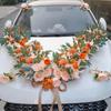 New Romantic Wedding Car Flower Decoration Set Bridal Bows Decor Door Handle Ribbons Silk Rose Artificial Car Head Flowers