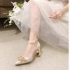 Fashion Women's Sandals Summer New Pointy Beaded Buckle Bag with Wedding Heels Stylish Temperament Stiletto Heels Party Shoes