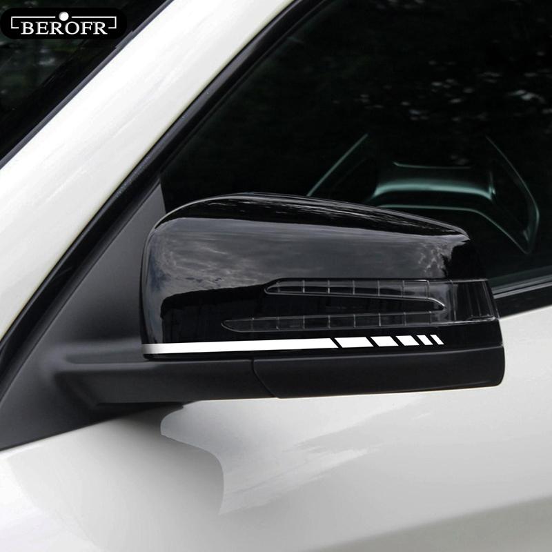 2 Sets 4PCS Car Stripe Stickers, Black/Silver 20*0.7cm Vinyl Decals for Truck Rearview Mirror & Vehicle Body Accessories