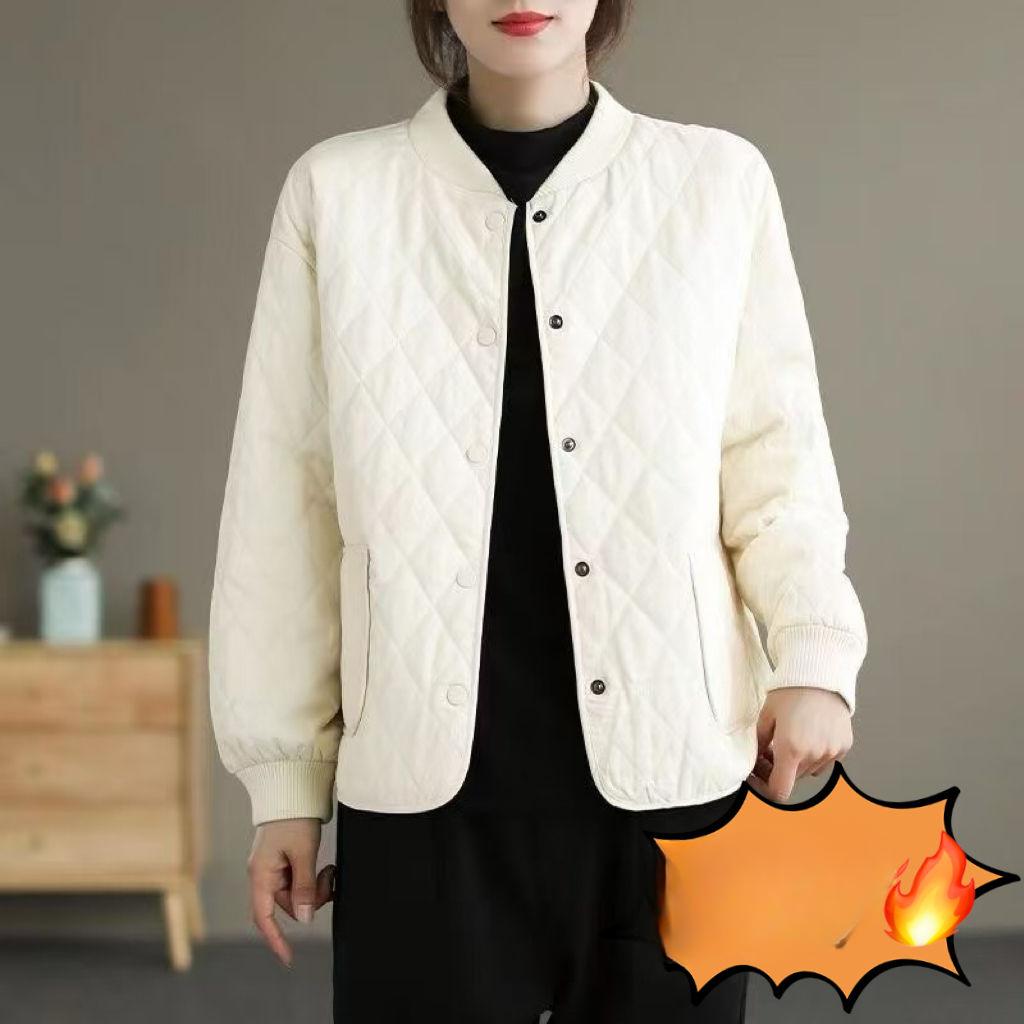 High-End Short Loose Long Sleeve Light Quilted Cotton Jacket Winter Solid Color Cotton-Padded Jacket Casual Plus Size Home Cotton Coat