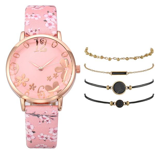 Women Creative Flower Watches Ladies Fashion Casual Leather Quartz Wristwatches Gift Clock
