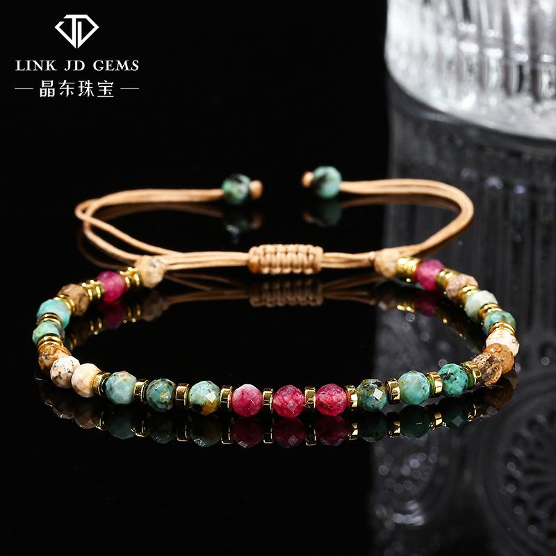 Cut Natural African Turquoise Colored Chalcedony Braided Bracelet Girl's Personality Joker Jewelry.