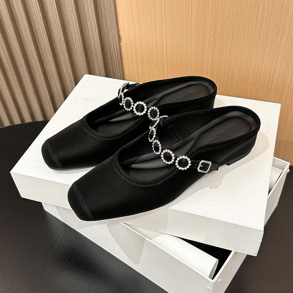 796-16 Xiaoxiangfeng Square Head Inner Height-increasing Single Shoes, New Bag Head Single Shoes, Women's Metal Flower Buckle, Middle Heel and Empty