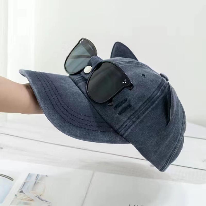 Casual Men and Women Cute Cat Ear Hat Fashion Cotton Pilot Hat with Sunglasses Hat Sport Hat Glasses Cap