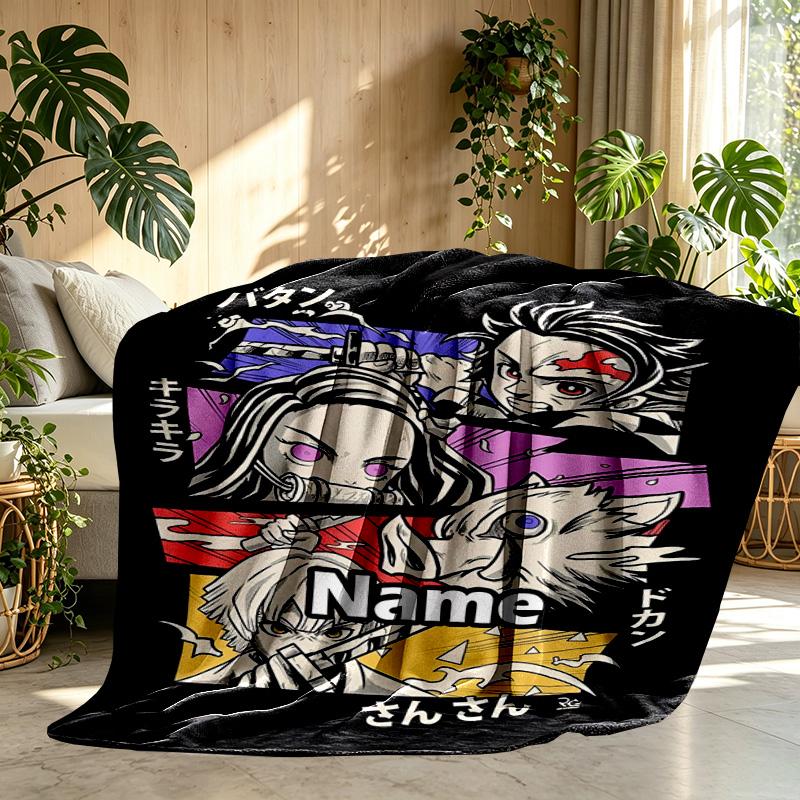 Custom Name Personalized Demon Slayer Print Blanket, Home Decor, Bedroom, Sofa, Camping, Couch, Gifts for Birthday Christmas