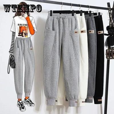 Спортивные штаны женские осенне-зимние бархатные утолщенные бархатные штаны из серебристой лисы корейская версия свободных повседневных брюк женские плюс бархатные теплые модные тенденции были тонкими