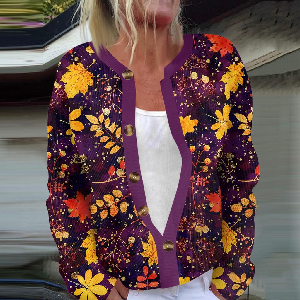 Women's Fashion Long Sleeve Christmas Snowman Snowflake Print Jacket Cardigan