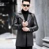 Зимние модели Кожаная куртка мужская средней длины с воротником из коровьей кожи Ветровка мужская утепленная и утолщенная кожаная куртка Внешняя часть