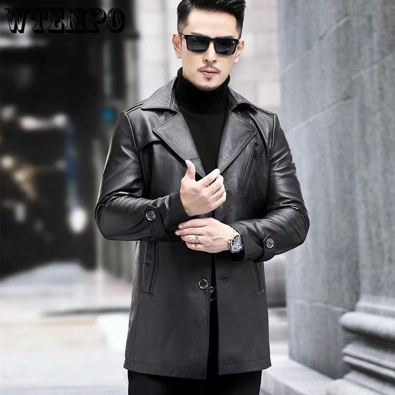 Зимние модели Кожаная куртка мужская средней длины с воротником из коровьей кожи Ветровка мужская утепленная и утолщенная кожаная куртка Внешняя часть