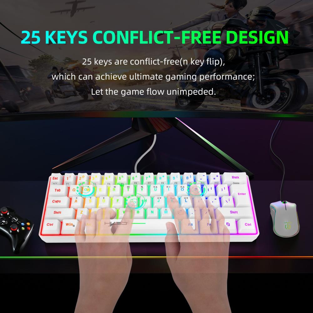 V700 игровая клавиатура с цветной подсветкой механическая 61 клавиша портативная проводная офисная клавиатура ультра тихая клавиатура для ноутбука ПК