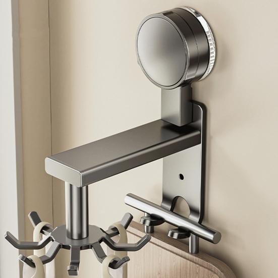 Вращающийся настенный крючок из алюминиевого сплава с присоской, настенный крючок без сверления для хранения кухонных принадлежностей под шкафом