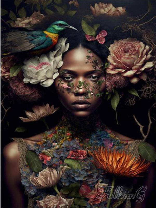 Diy Алмазная картина Новые поступления Африканская женщина Цветы Полный квадратный круглый дрель Стразы Вышивка Мозаика Черная девушка Наборы для вышивки крестом AA4502