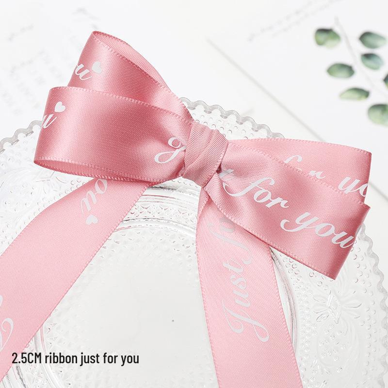 2.5CM Floral Gift Box Polyester Ribbon, 'Just for You' English Letter Cake DIY Bow
