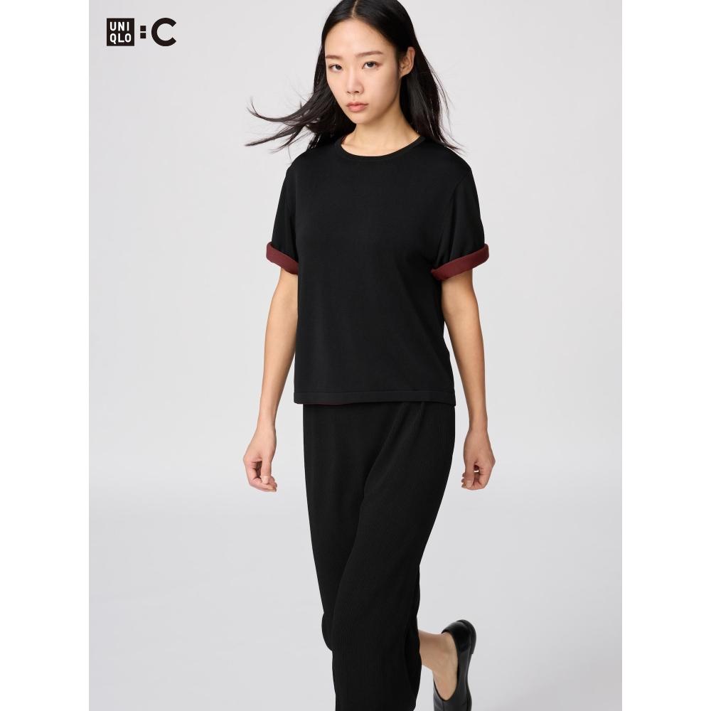 Uniqlo Японская Коробчатая Вязаная Футболка Моющаяся