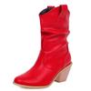 Casual Women's Ankle Boots Punk Heels Black Red White Pleated Cowboy Cowgirls Boot Autumn Winter Party Short Shoes Ladies 2024
