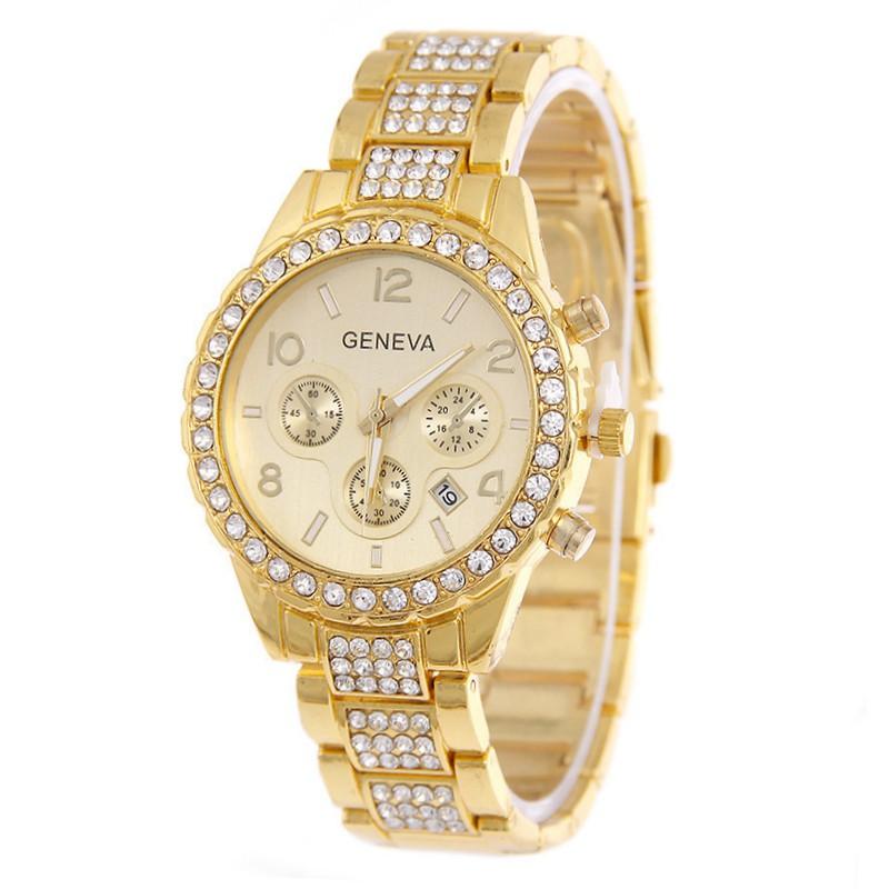 Новые Модные Повседневные Женские Часы с Бриллиантовыми Кристаллами, Полный Календарь, Золотые Кварцевые Часы, Женские Часы, Женские Часы со Стразами, Relogio Feminino