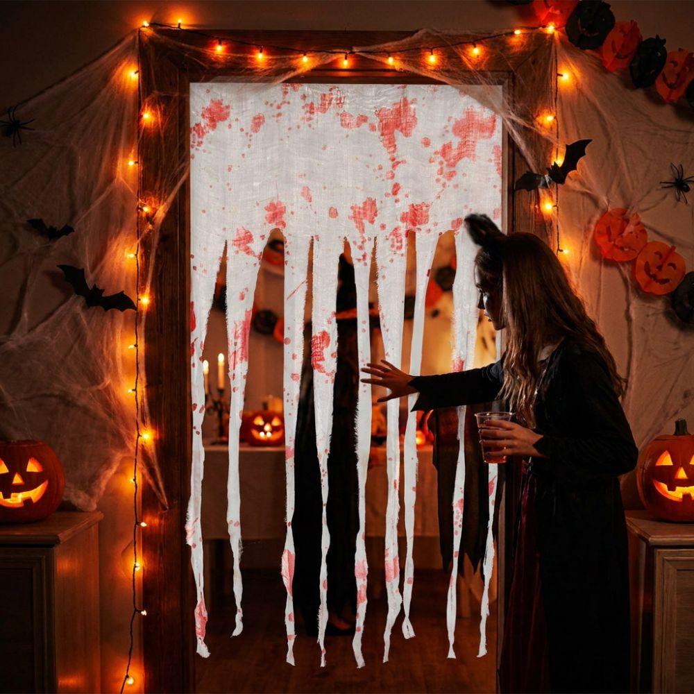 Irregular Frayed Torn Strip Scary Bloody Curtain Blood Splatter Gauze Door Hanging Ghost Festival