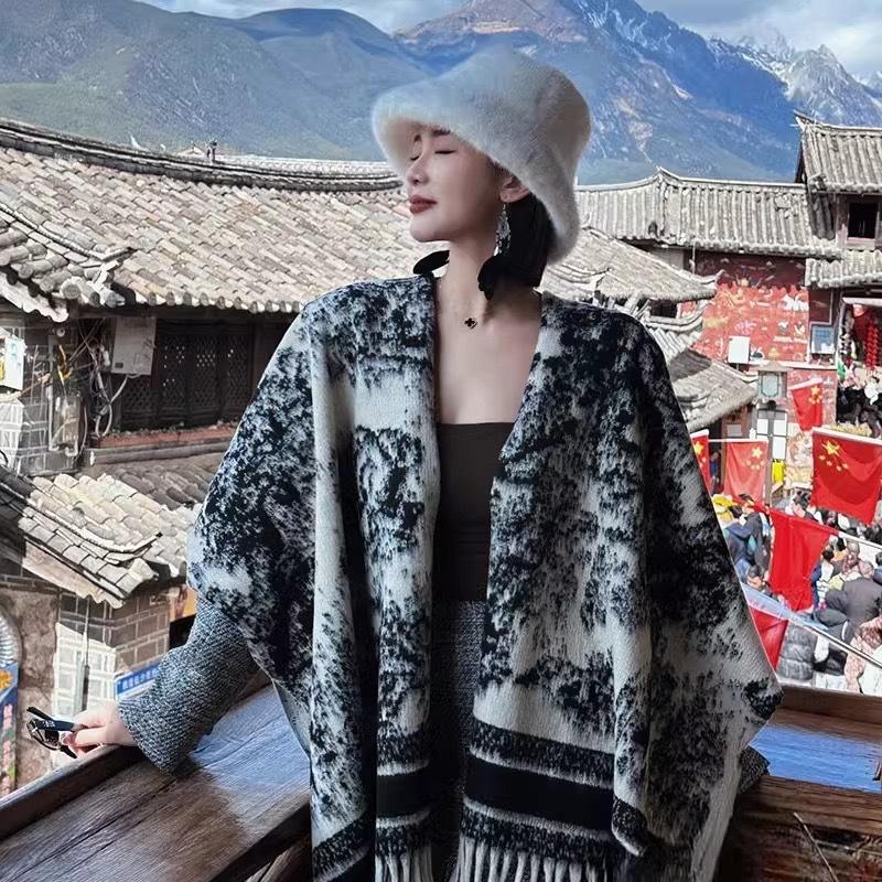 Scarf Women'S Autumn And Winter New Item Cashmere Blend Double-Sided Color Warm Shawl Thick Long Scarf High-End Sense Fashionable And Versatile