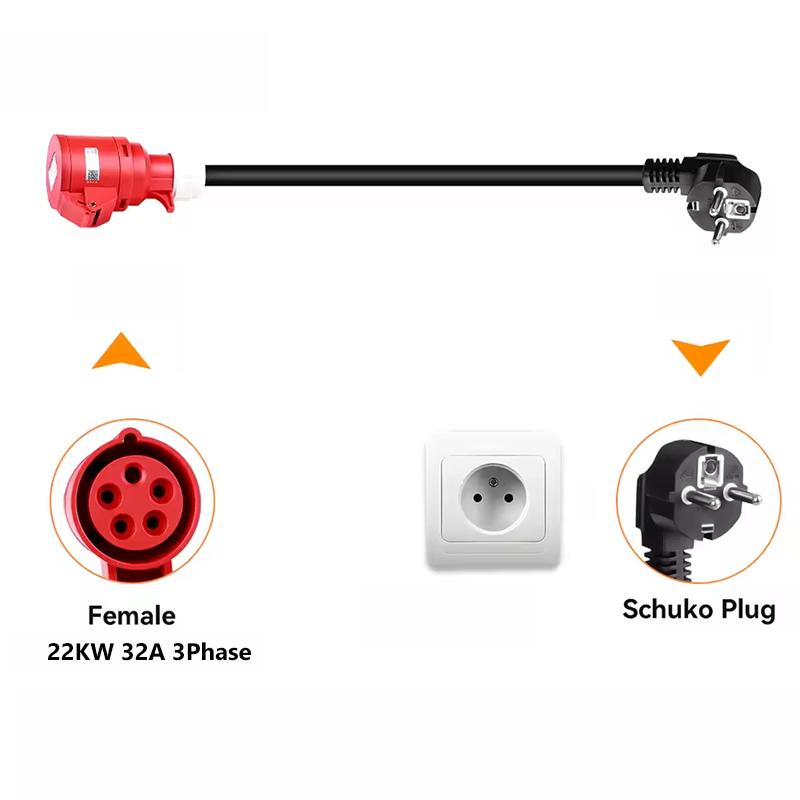 EV Charger 16A Schuko Plug To 5 Pins CEE Red Female Plug 16A/ 32A 3phase Adapter Female Plug 32A to Schuko 16A Connector