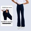 Women's High-Waisted Flared Yoga Pants with Pockets - Imitation Denim, Tummy Control, Perfect for Outdoor and Casual Fitness.