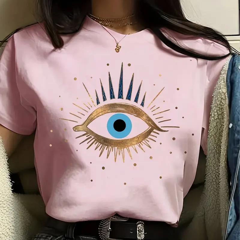 Женская летняя футболка с принтом Golden Eyes, футболки с коротким рукавом, повседневные топы с принтом