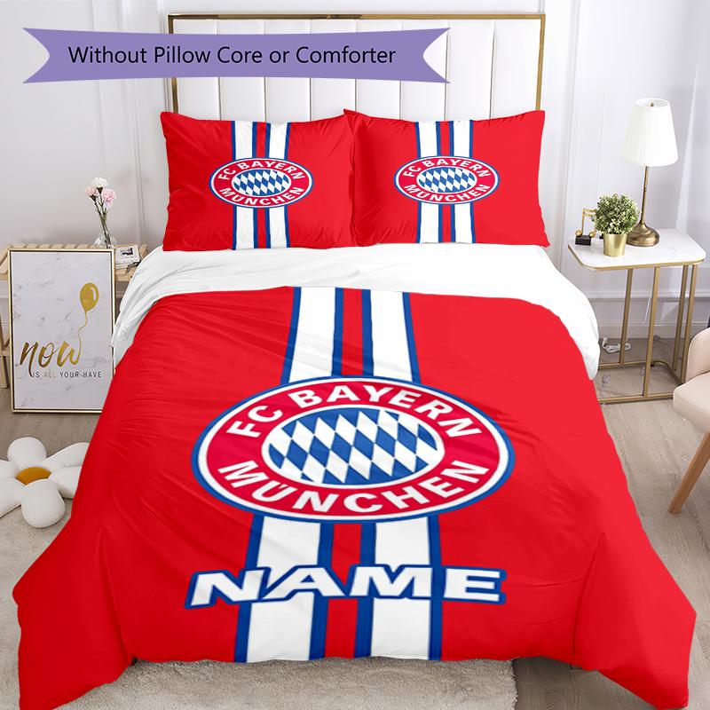 3pcs Custom Name FC Bayern München Bedding Set Duvet Cover Closure Includes 1 Duvet Cover & 2 Pillowcases, Soft and Comfortable for All Seasons.