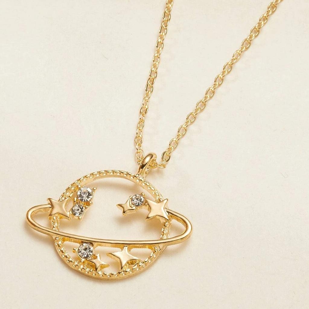 New, Fashionable Alloy Hollow Diamond-encrusted Planet Necklace, Simple Star Rhinestone Small Universe Women's Necklace