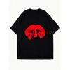 Oversized T Shirt Black Red Lips With Text Gogo Casual Wear For Women Summer Fashion Statement Top Street Style Outfit