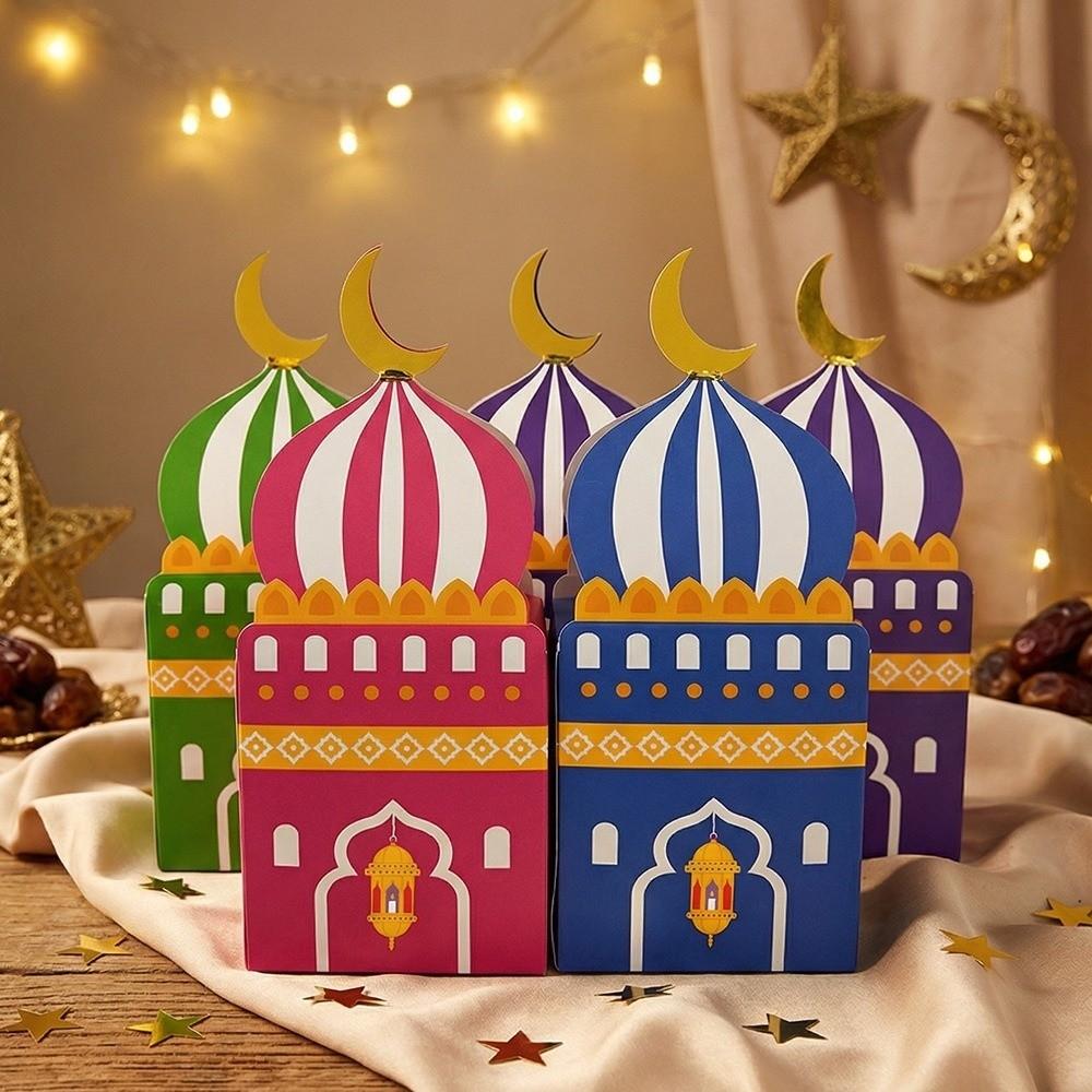 12Pcs Paper Ramadan Kareem Box Moon Castle Pattern Moon Lantern Box Home Decoration