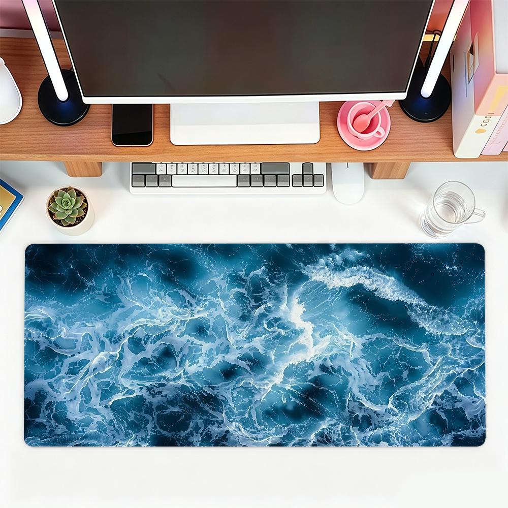 Abstract Ocean Waves Mouse Pad For Office Gaming And Keyboards Non-Slip Large Waterproof