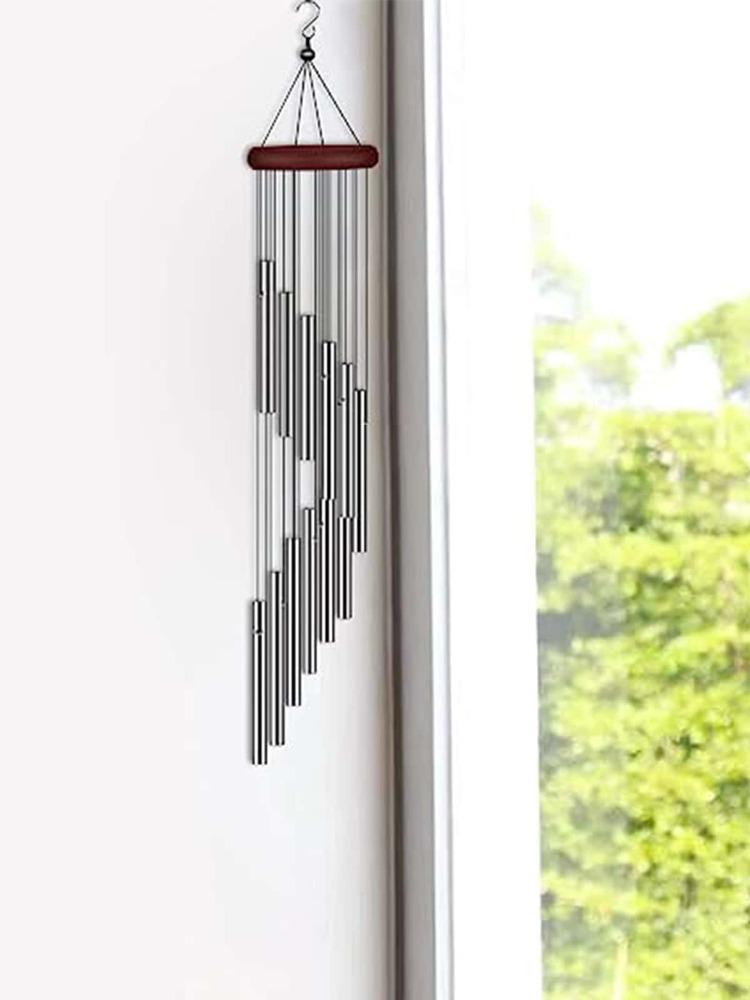 12 трубок колокольчиков для улицы, 55 см, золотой, серебряный кулон, алюминиевая трубка, металлическая труба, колокольчики для дома, сада, патио, террасы, украшения балкона