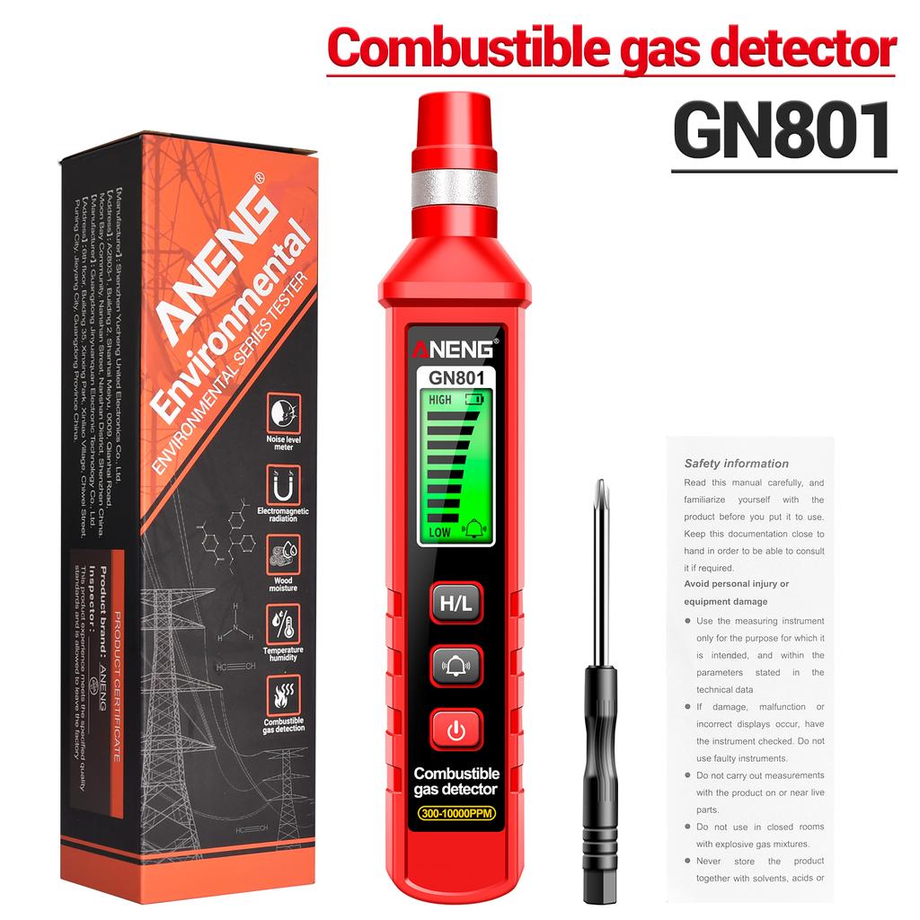 ANENG GN801 Газочувствительный полупроводниковый детектор 300 ~ 10000 PPM Анализатор утечки газа Измеритель горючих газов