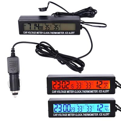Цифровой автомобильный вольтметр-термометр с двухцветной подсветкой, дисплей 3 в 1, часы, измеритель температуры, предупреждение о гололеде, детектор напряжения
