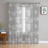 Winter Snowflakes Grey Background Sheer Curtains For Kids Bedroom Living Room Voile Curtains Xmas Kitchen Tulle Curtain