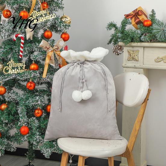 Bulk Fabric Bags for Events Christmas Velvet Santa Gift Bag, 19 x 26 Inch Large Drawstring Hand Painted Craft Supply Claus Reusable Presents Sack Xmas