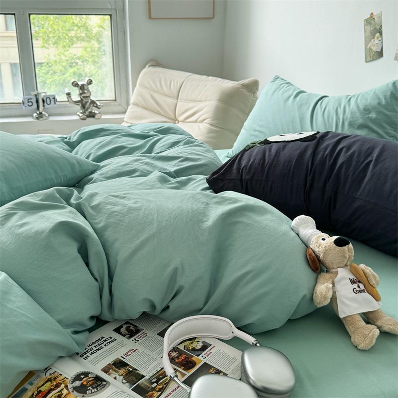 Cotton 4pcs Set Can Sleep Naked, Super Soft Pure Cotton Quilt Cover, Student Dormitory Three-piece Set, Bed Sheet, Bed Hat