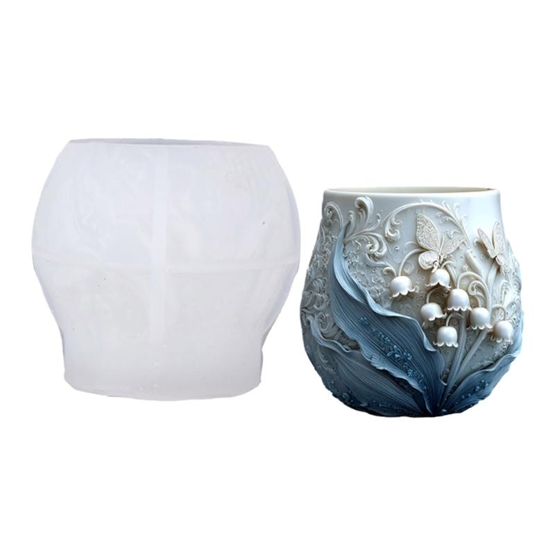 Гибкая силиконовая форма с цветочным узором и бабочками для ручного изготовления изделий из цемента, бетона, декоративных цветочных горшков и для создания изделий из смолы